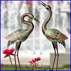 Metal Crane Garden Statues Blue Heron Outdoor Decor Lawn Ornaments Yard Art