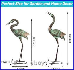 Metal Crane Garden Statues Blue Heron Outdoor Decor Lawn Ornaments Yard Art