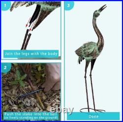 Metal Crane Garden Statues Blue Heron Outdoor Decor Lawn Ornaments Yard Art