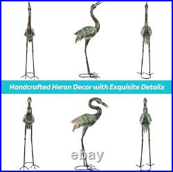Metal Crane Garden Statues Blue Heron Outdoor Decor Lawn Ornaments Yard Art