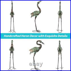 Metal Crane Garden Statues Blue Heron Outdoor Decor Lawn Ornaments Yard Art