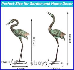 Metal Crane Garden Statues Blue Heron Outdoor Decor Lawn Ornaments Yard Art