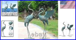 Metal Crane Garden Statues Outdoor Decor Set of 2 Vintage Bird Sculpture Yard