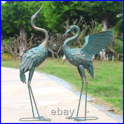 Metal Crane Garden Statues Outdoor Decor Set of 2 Vintage Bird Sculpture Yard