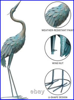 Metal Crane Garden Statues Outdoor Decor Set of 2 Vintage Bird Sculpture Yard