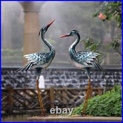 Metal Crane Statues 2 Pair Yard Art Sculpture Garden Bird Statue Ornament Staked