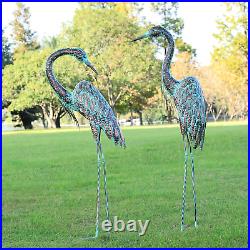 Metal Cranes Garden Statue Art Decor Yard Lawn Outdoor Herons Sculpture Set Of 2