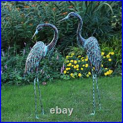 Metal Cranes Garden Statue Art Decor Yard Lawn Outdoor Herons Sculpture Set Of 2