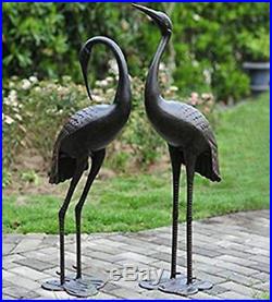 Metal Cranes for Yard Garden Sculpture Pair Statue Upright and Preening Crane