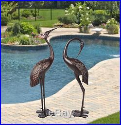 Metal Cranes for Yard Garden Sculpture Pair Statue Upright and Preening Crane