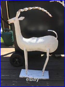 Metal Deer Gazelle Folk Yard Art sculpture statue white rusted standing (2)