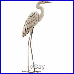 Metal Egret Statue Garden Pond Coastal Bird Sculpture Crane Heron Yard Art