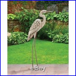 Metal Egret Statue Garden Pond Coastal Bird Sculpture Crane Heron Yard Art