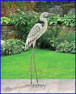 Metal Egret Statue Sculpture Garden Bird Yard Art Decor Lawn Home Crane Porch