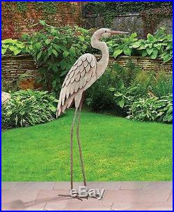 Metal Egret Statue Sculpture Garden Bird Yard Art Decor Lawn Home Outdoor Porch
