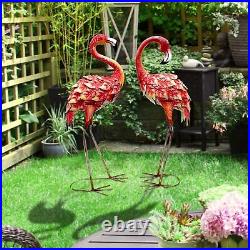 Metal Flamingo Garden Outdoor Décor Sculpture Yard Lawn Pond Patio Statue 2 Set