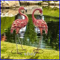 Metal Flamingo Garden Outdoor Décor Sculpture Yard Lawn Pond Patio Statue 2 Set