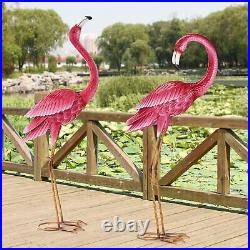 Metal Flamingo Garden Statues Decor Lawn Yard Garden Sculpture Bird Patio Art