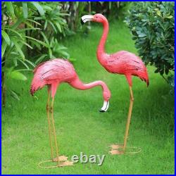 Metal Flamingo Garden Statues Decor Lawn Yard Garden Sculpture Bird Patio Art