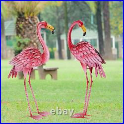 Metal Flamingo Garden Statues Decorative Yard Garden 2 Bird Sculptures Patio Art