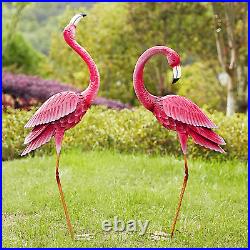 Metal Flamingo Garden Statues Decorative Yard Garden 2 Bird Sculptures Patio Art