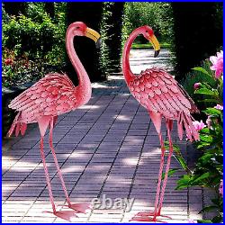 Metal Flamingo Garden Statues Decorative Yard Garden 2 Bird Sculptures Patio Art