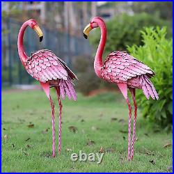 Metal Flamingo Garden Statues Decorative Yard Garden 2 Bird Sculptures Patio Art