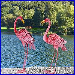 Metal Flamingo Garden Statues Decorative Yard Garden 2 Bird Sculptures Patio Art