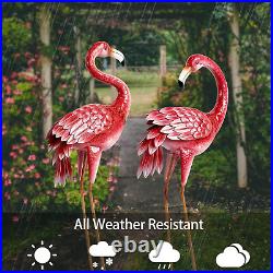 Metal Flamingo Sculpture Garden Decor Yard Art Bird Statue Patio Lawn Set of 2