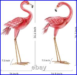 Metal Flamingo Sculpture Garden Decor Yard Art Bird Statue Patio Lawn Set of 2