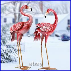 Metal Flamingo Sculpture Garden Decor Yard Art Bird Statue Patio Lawn Set of 2