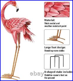 Metal Flamingo Sculpture Garden Decor Yard Art Bird Statue Patio Lawn Set of 2