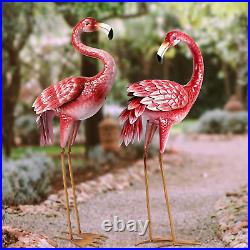 Metal Flamingo Sculpture Garden Decor Yard Art Bird Statue Patio Lawn Set of 2