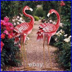 Metal Flamingo Sculpture Garden Decor Yard Art Bird Statue Patio Lawn Set of 2