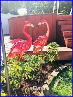Metal Flamingo Statues Sculptures Garden Birds Yard Art Decor Lawn Home Outdoor