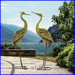 Metal Garden Crane Pair Statue Heron Coastal Bird Sculpture Yard Pond Lawn Art
