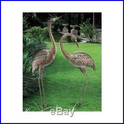 Metal Garden Crane Statues Heron Pair Outdoor Patio Pond Yard Bird Sculpture Art