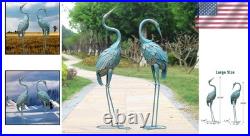 Metal Garden Crane Statues Set of 2 Outdoor Yard Art Durable Residential Decor
