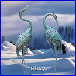 Metal Garden Crane Statues Set of 2 Outdoor Yard Art Durable Residential Decor