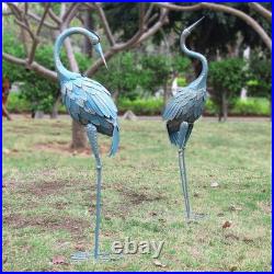 Metal Garden Crane Statues Set of 2 Outdoor Yard Art Durable Residential Decor