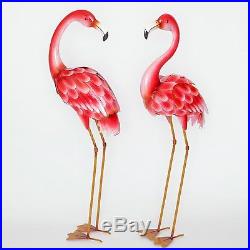 Metal Garden Statues Set of 2 Flamingo Birds Outdoor Sculptures Patio Yard Decor