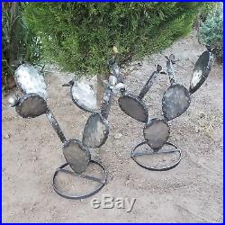 Metal Garden Yard Art -TWO 17 Flowering Prickly Pear Cactus Plants UNPAINTED