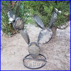 Metal Garden Yard Art -TWO 17 Flowering Prickly Pear Cactus Plants UNPAINTED