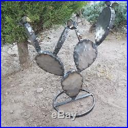 Metal Garden Yard Art -TWO 17 Flowering Prickly Pear Cactus Plants UNPAINTED