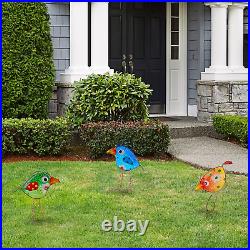 Metal & Glass Bird Sculpture Garden Decor Yard Art Bird Statue Patio Lawn -3 PCS