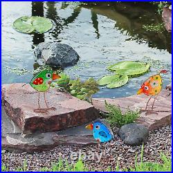 Metal & Glass Bird Sculpture Garden Decor Yard Art Bird Statue Patio Lawn -3 PCS