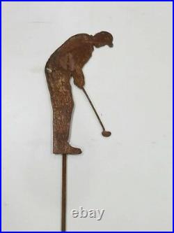 Metal Golfer Garden Stake Yard Sculpture Figurine Lawn Ornament, Handmade 24H