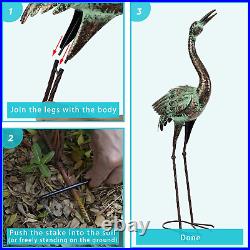 Metal Heron Bird Garden Yard Lawn Art Decor Crane Statues Blue Sculptures 2 Pack