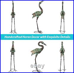 Metal Heron Bird Garden Yard Lawn Art Decor Crane Statues Blue Sculptures 2 Pack