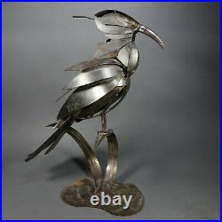 Metal Heron Bird Sculpture Abstract Yard Art Welded Layers of Steel 21 Tall